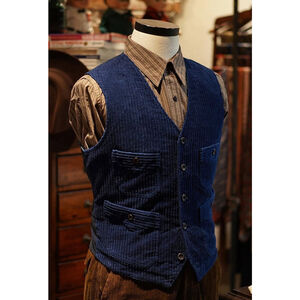 USA Ship 1920s Indigo Corduroy Work Vest Annual Ring XXL